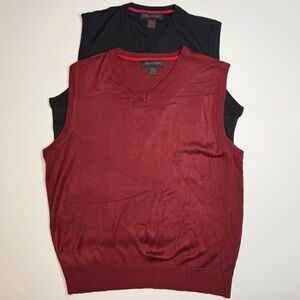Lot of 2 Linea Uomo Classic Fit V-Neck Sweater Vest Black Red Size Large EUC